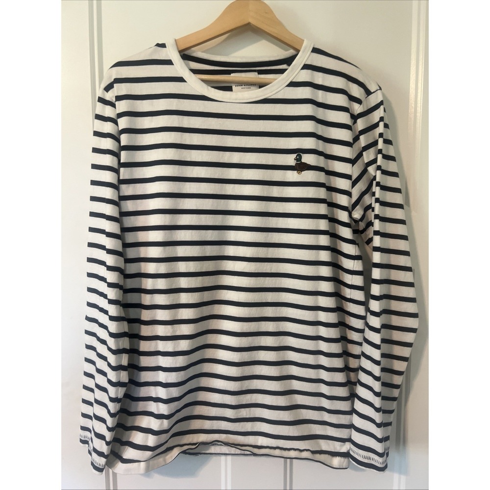 Denim & Flower Ricky Singh Striped Long Sleeve Shirt Men's M Duck Logo